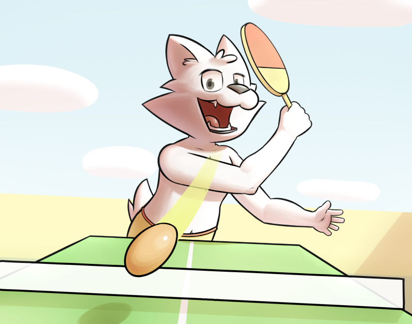 anthro canid canine canis domestic_dog goldie hi_res male mammal rhythm_heaven rodricoro solo sport table_tennis table_tennis_paddle