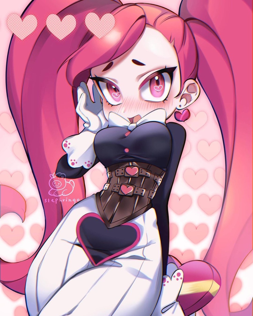 1girls aiba_manami big_breasts blush blushing curvy embarrassed eyelashes eyeliner female female_only heart heart-shaped_pupils la_brava_(my_hero_academia) long_hair mascara my_hero_academia nervous nervous_smile open_mouth pigtails pov pov_eye_contact red_hair shy smile solo stephringo thin thin_waist valentine's_day wholesome