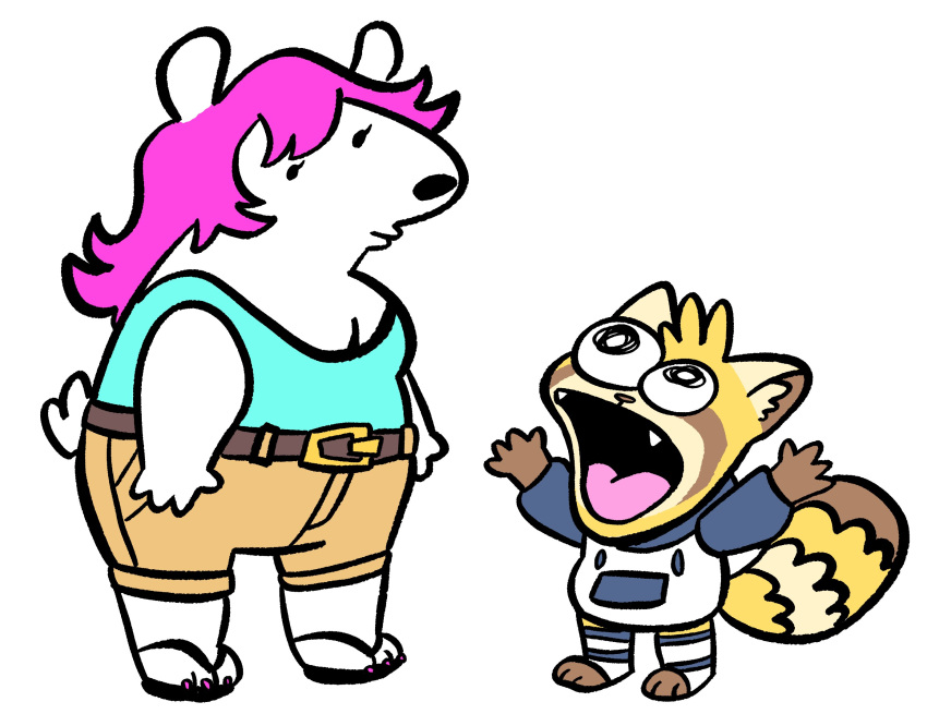 adult_swim anthro bear cartoon_network charlie_dompler clothed clothing duo female hi_res looking_at_viewer male mammal noelle_(twistcmyk) pim_pimling procyonid raccoon simple_background smiling_friends twistcmyk