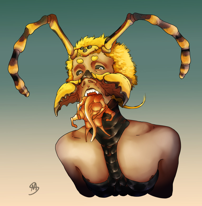 absurd_res airren animal_humanoid antennae_(anatomy) arthropod arthropod_humanoid exoskeleton hi_res hornet horror_(theme) humanoid hybrid hymenopteran hymenopteran_humanoid insect_humanoid insects male mandibles nipples nude open_mouth simple_background solo tentacle tentacle_tongue tongue vespid wasp wasp_humanoid