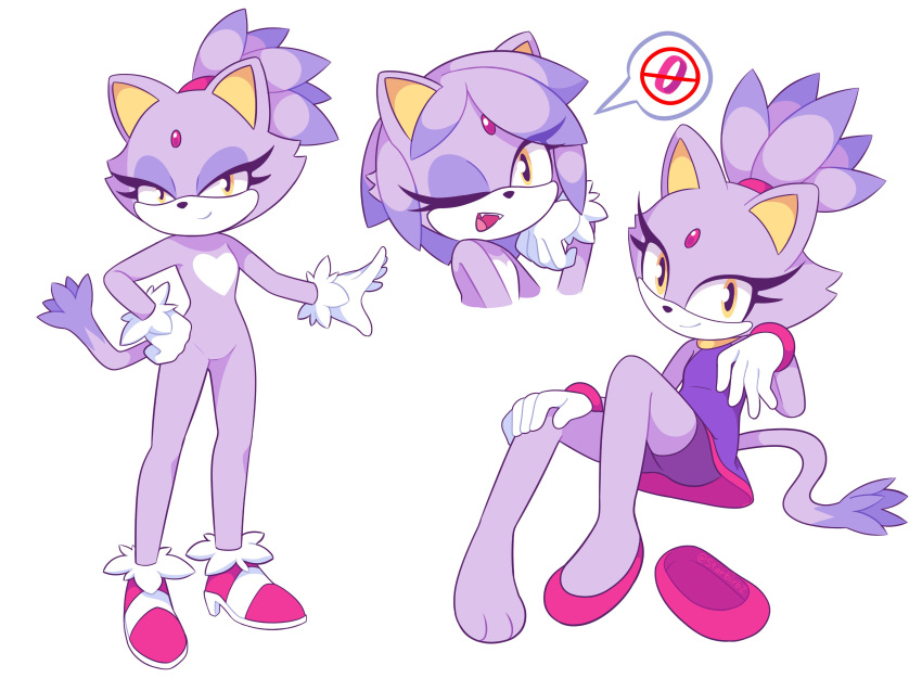 absurdres blaze_the_cat commentary english_commentary female forehead_jewel furry furry_female highres multiple_views sitting sonic_(series) standing starbirbz