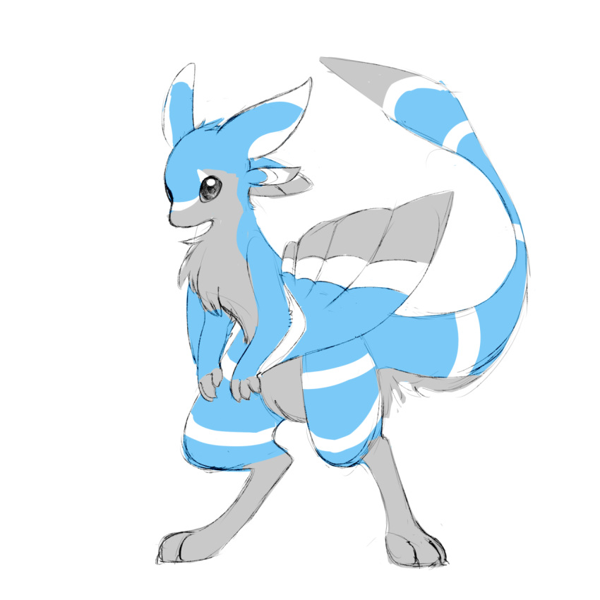 1:1 2018 3_fingers 3_toes aishasoup ambiguous_gender anthro avali avian blue_body blue_fur feathered_wings feathers feet fingers fur grey_body grey_eyes grey_fur hi_res simple_background simple_coloring solo toes white_background white_body white_fur winged_arms wings