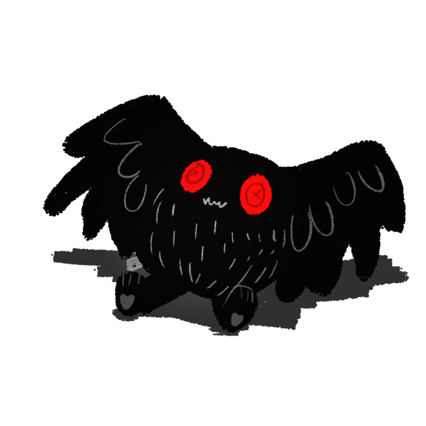 1:1 2015 :3 black_body black_fur button_(fastener) button_eyes fur hi_res mothman mothmandaily plushie shadow simple_background white_background