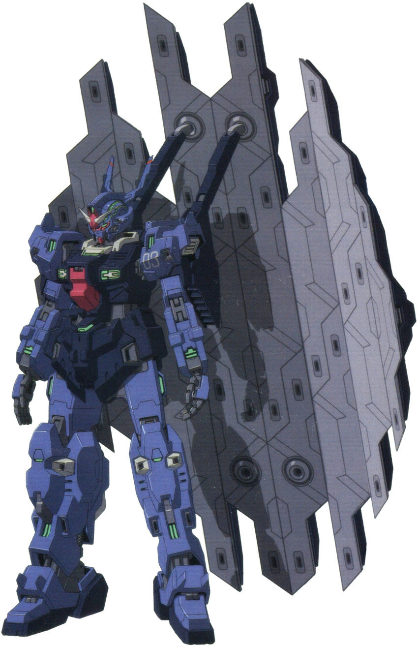 armor blue_armor gundam gyoubu_ippei highres mecha mobile_suit moon_gundam no_humans official_art open_hands photoshop_(medium) psycho_gundam_mk-iv_g-doors psycho_plates robot science_fiction shadow shoulder_armor thrusters v-fin vernier_thrusters