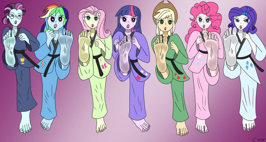 applejack_(mlp) coolcliffstudios feet fluttershy_(mlp) my_little_pony my_little_pony:_equestria_girls my_little_pony:_friendship_is_magic pinkie_pie_(equestria_girls) pinkie_pie_(mlp) rainbow_dash_(mlp) rarity_(equestria_girls) rarity_(my_little_pony) taekwondo twilight_sparkle_(mlp)