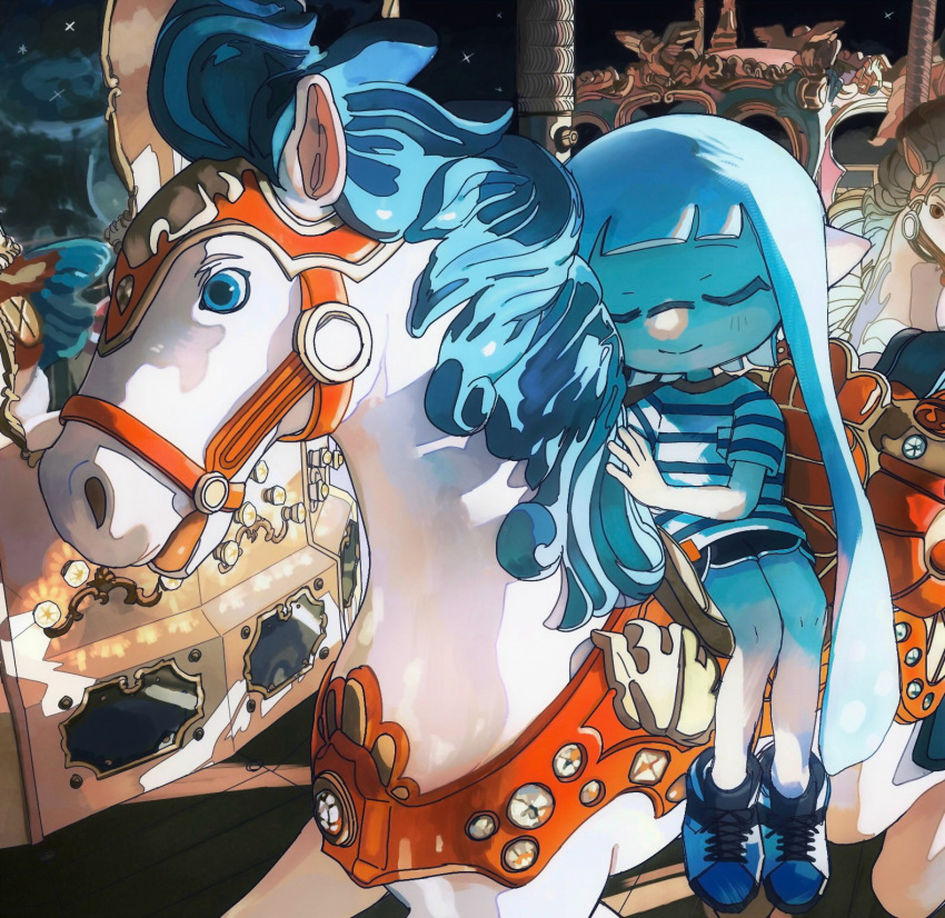 amusement_ride carousel carousel_horse cephalopod closed_eyes clothed clothing female footwear hi_res humanoid inkling inkling_girl marine mollusk nintendo shoes solo splatoon tentacle urcmvi