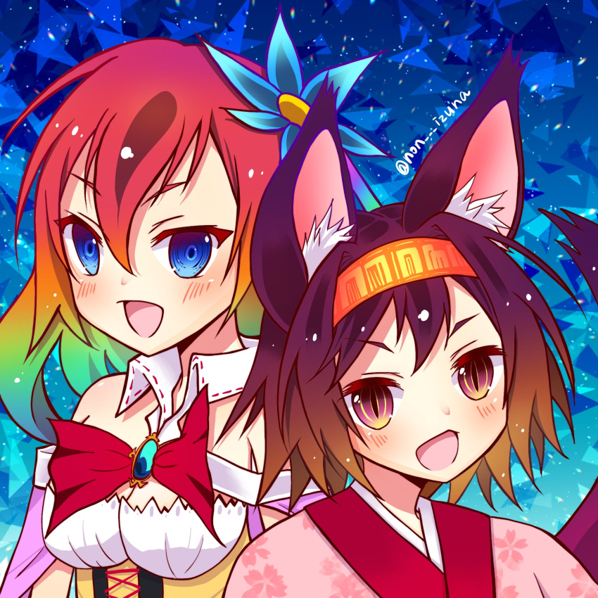 animal_ear_fluff animal_ears blue_eyes commentary_request fox_ears hairband hatsuse_izuna highres lolicon multiple_girls no_game_no_life non_izuna purple_hair stephanie_dora