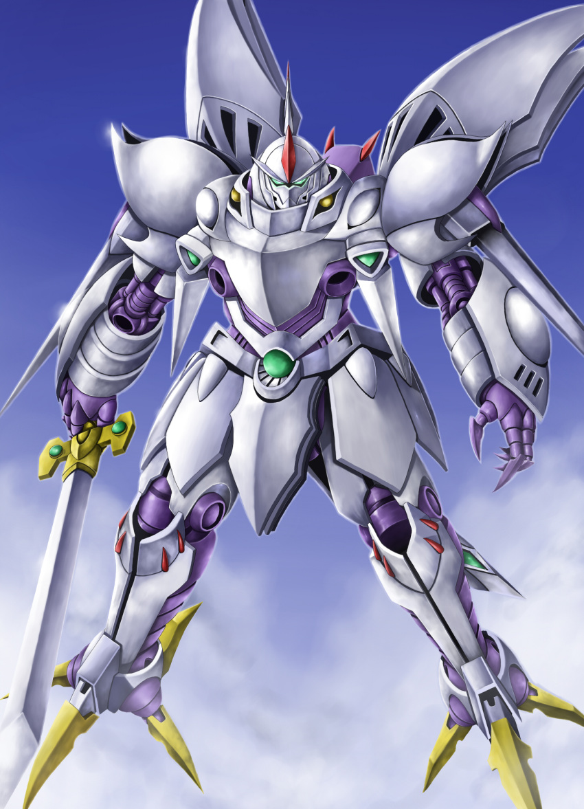 cloud commentary_request cybuster highres kiriya_obu_gn md5_mismatch mecha no_humans resolution_mismatch robot solo source_smaller super_robot_wars super_robot_wars_the_lord_of_elemental sword weapon