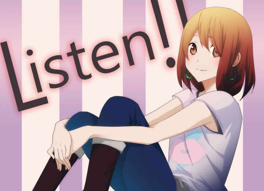 bad_id bad_pixiv_id brown_eyes brown_hair casual denim female highres hirasawa_yui jeans k-on! listen!! pants photoshop_(medium) short_hair solo wooga