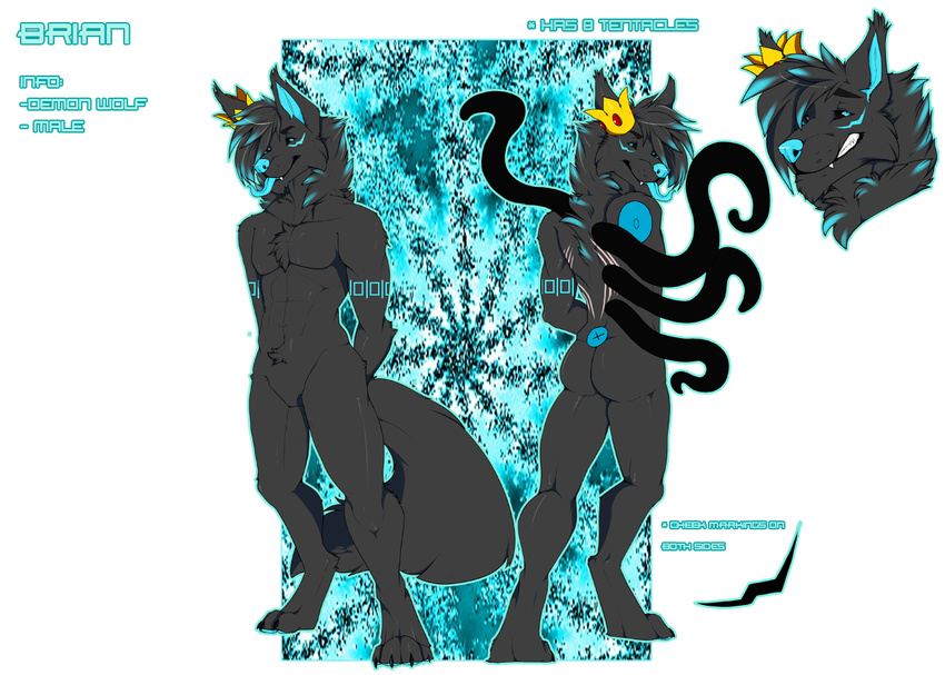 alpha_channel black_sclera blue_eyes border canid canine canis crown demon dotsfa headgear hybrid king long_tongue male mammal master_hellscythe model_sheet royalty scar smile solo tentacle tongue transparent_border wolf