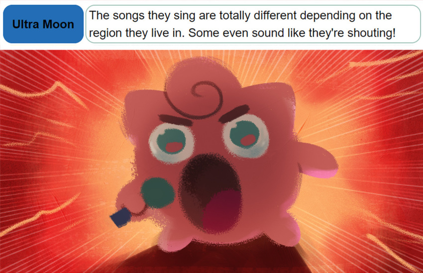 >:o angry creatures_(company) everydaylouie game_freak gen_1_pokemon jigglypuff microphone nintendo pokedex pokemon pokemon_(creature) red_background shouting