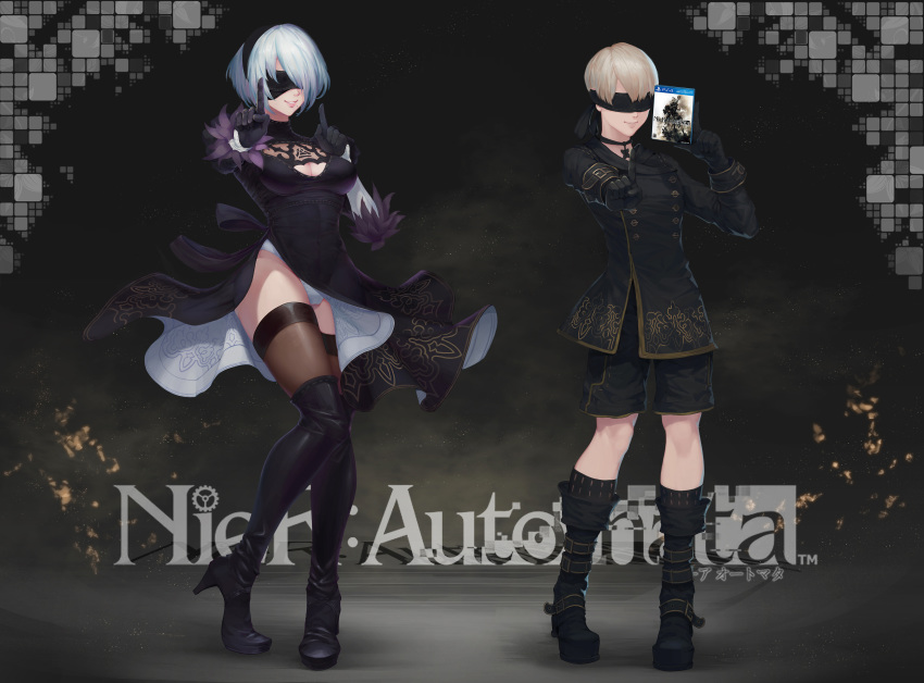 breasts cleavage dress nier:_automata ptdoge thighhighs yorha_unit_no._2_type_b yorha_unit_no._9_type_s