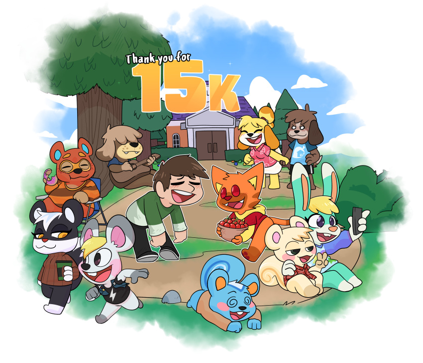 absurd_res animal_crossing anthro bella_(animal_crossing) bottomless brother_(lore) brother_and_sister_(lore) canid canine canis clay_(animal_crossing) clothed clothing cricetid crushpepper digby_(animal_crossing) domestic_cat domestic_dog felid feline felis female female_anthro filbert_(animal_crossing) fraternal_twins group hamster hand_holding hi_res human isabelle_(animal_crossing) lagomorph leporid male male_human mammal marshal_(animal_crossing) mouse murid murine nintendo outside pepper_(crushpepper) rabbit rodent sasha_(animal_crossing) sciurid shep_(animal_crossing) shih_tzu sibling_(lore) sister_(lore) tasha_(animal_crossing) toy_dog tree_squirrel twins_(lore)