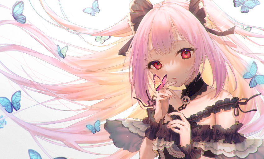 butterfly close cropped hololive long_hair modoki_kuma purple_hair red_eyes uruha_rushia