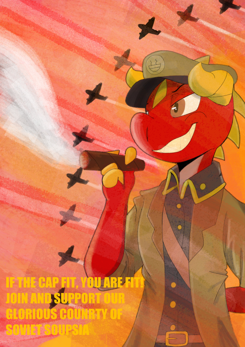 absurd_res aircraft airplane chunky_(chunkysoup) chunkysoup cigar digital_media_(artwork) hi_res propaganda propaganda_poster scalie solo species_request vehicle war