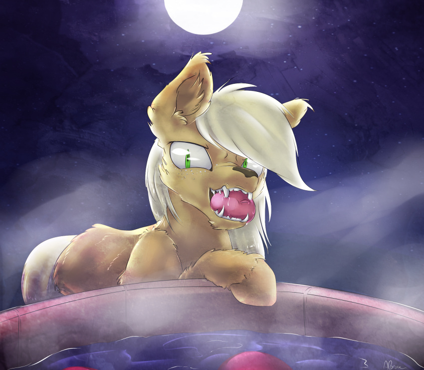 2014 alasou apple applejack_(mlp) blonde_hair canid canine digital_media_(artwork) earth_pony equid equine fangs female feral food friendship_is_magic fruit fur green_eyes hair hasbro hi_res horse hybrid mammal moon my_little_pony mythological_canine mythological_creature mythology night orange_body orange_fur plant pony solo teeth were werecanid werecanine wereequine werehorse werepony werewolf