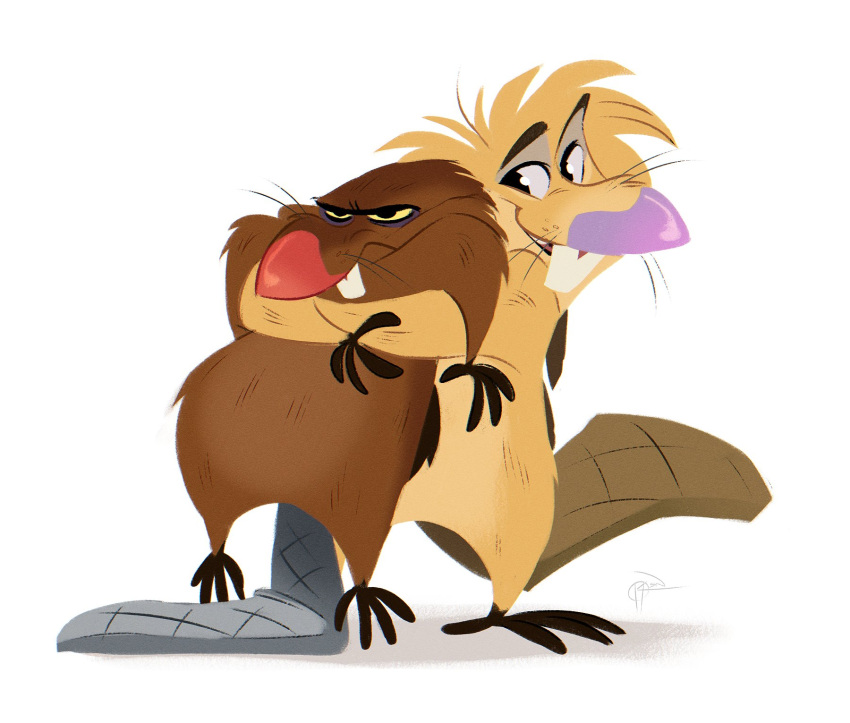 2019 anthro bear_hug beaver brother_(lore) brothers_(lore) brown_body brown_fur brown_tail buckteeth daggett_beaver digital_media_(artwork) duo frown fur grey_tail hi_res hug hugging_another hugging_from_behind krossan_(artist) lineless male mammal nickelodeon norbert_beaver purple_nose red_nose rodent sibling_(lore) signature simple_background smile tail teeth the_angry_beavers tight_hug toony white_background yellow_body yellow_fur yellow_sclera