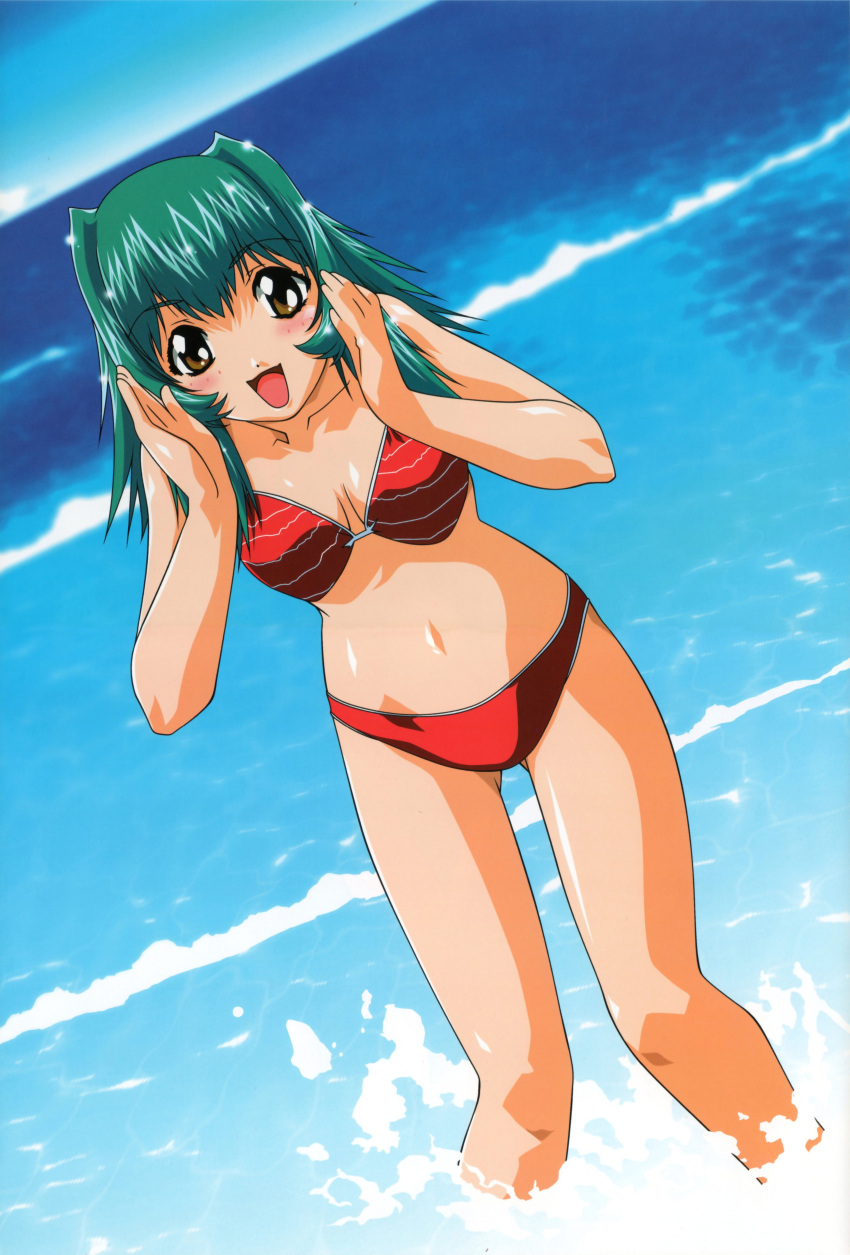 absurdres bikini breasts brown_eyes cleavage green_hair highres inko_no_tsubasa short_hair swimsuit tenshi_no_shippo water