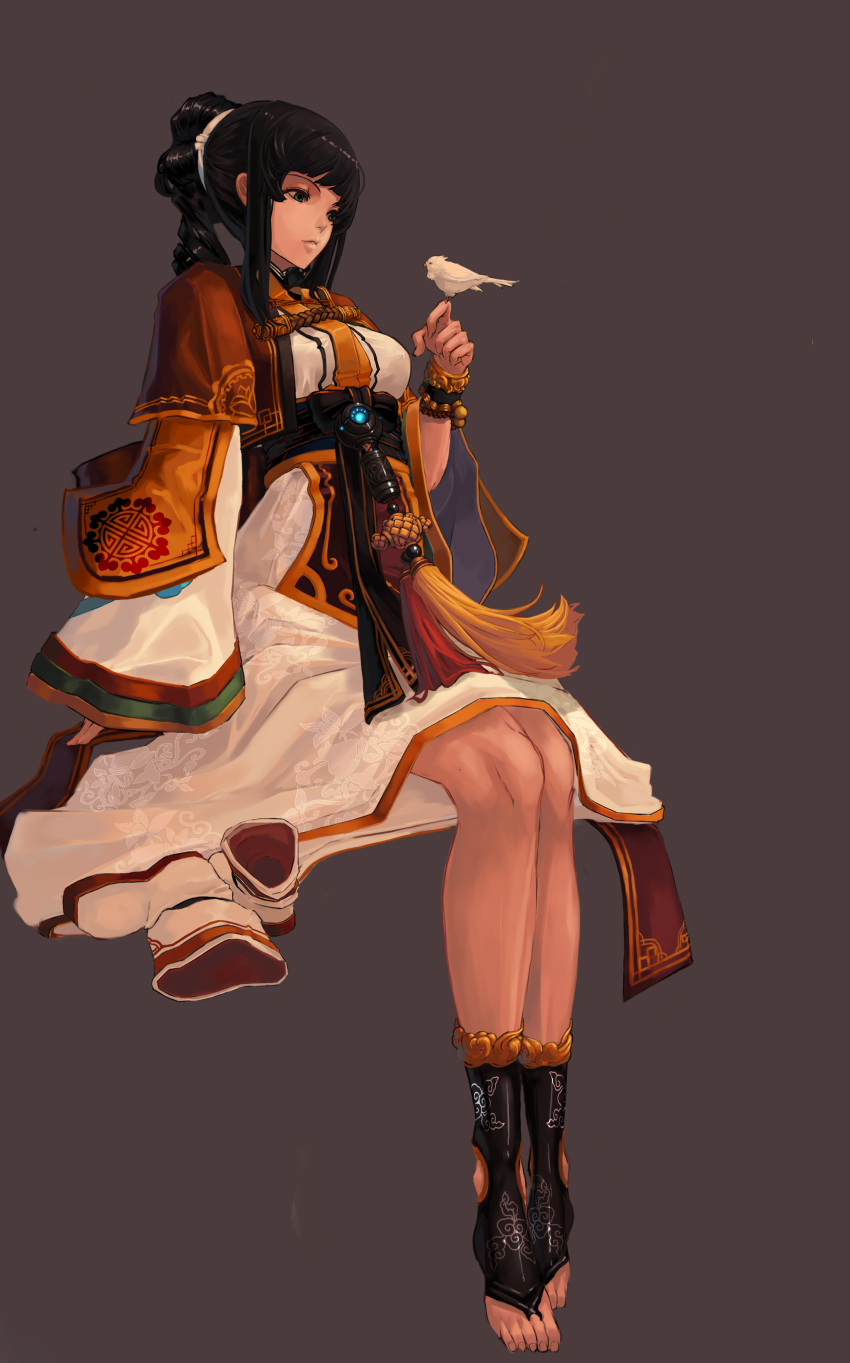 absurdres anklet bird black_hair dfo dnf dungeon_and_fighter dungeon_fighter_online female female_gunner female_gunner_(dungeon_and_fighter) highres jewelry korean_clothing