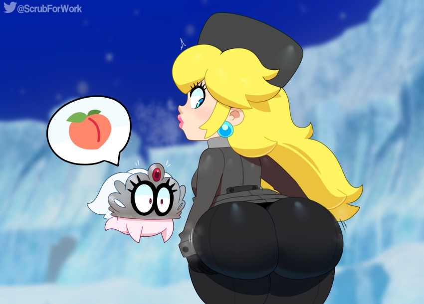 1girls ass ass_focus back back_view big_ass big_butt bubble_butt butt_crack_outline dat_ass female fully_clothed huge_ass mario_(series) nintendo peach_ass princess_peach solo_focus somescrub super_mario_odyssey thick_thighs tiara_(mario) wide_hips