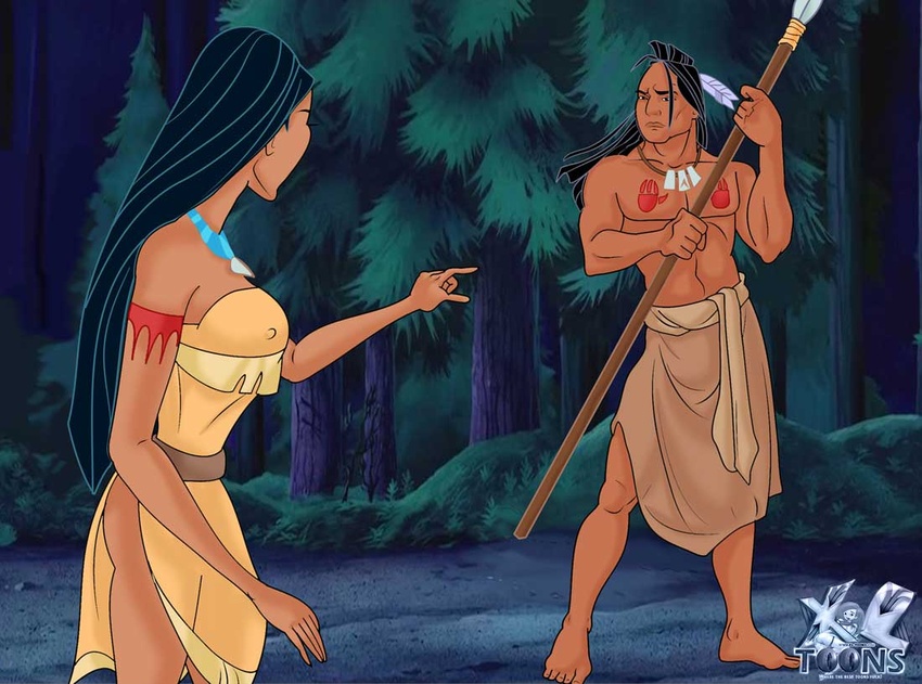 1boy 1girls clothing disney disney_princess female kocoum male native_american penis pocahontas pocahontas_(character) pointing xl-toons.com