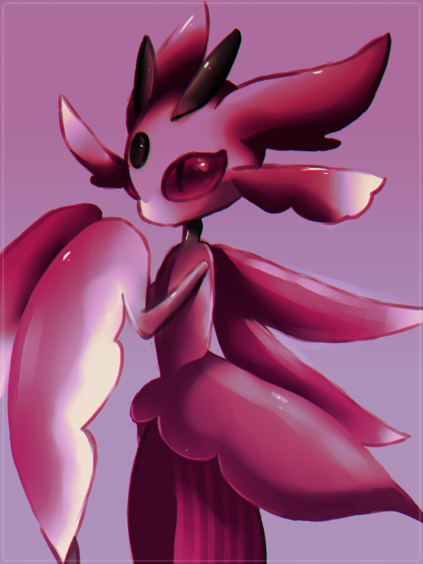 2016 antennae_(anatomy) blade_arm female female_feral feral forehead_gem game_freak gem generation_7_pokemon gradient_background hi_res lurantis nintendo pink_body pink_skin pokemon pokemon_(species) purple_background red_eyes shadnoir side_view simple_background solo standing