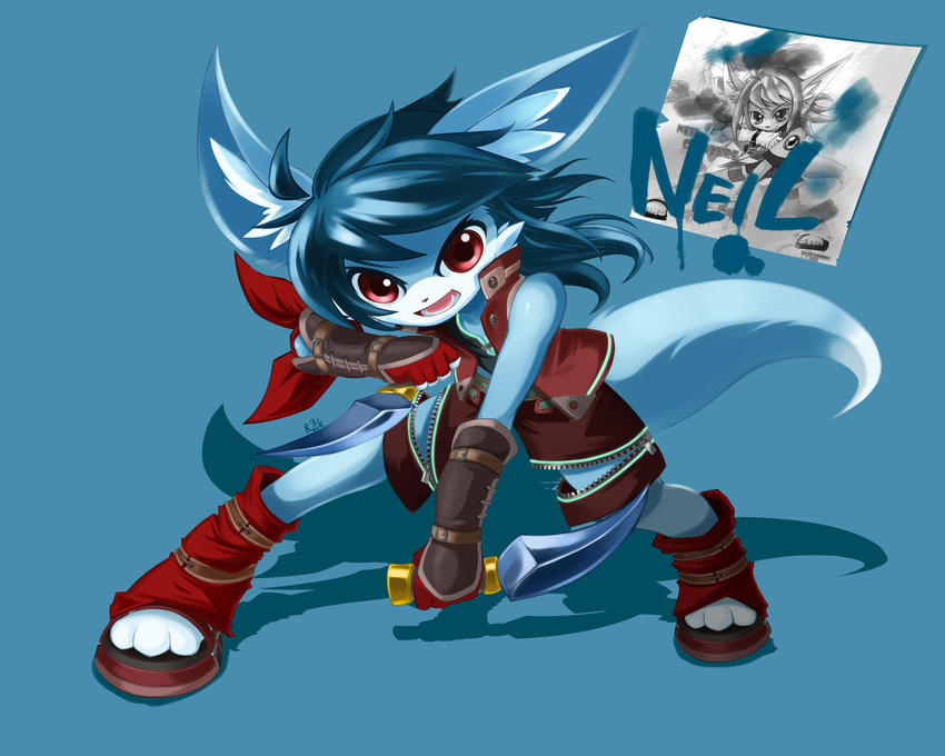 2017 5:4 absurd_res anrock3 anthro blue_body blue_fur blue_hair canid canine clothed clothing fox fur hair hi_res kemono male mammal neil_(anrock3) solo