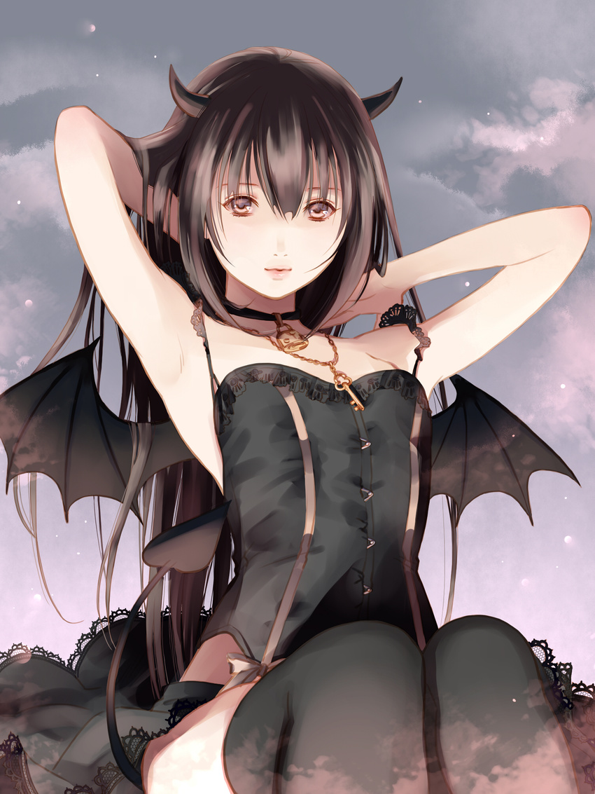 fuuchouin_kazuki get_backers horns papillon10 tail thighhighs trap wings