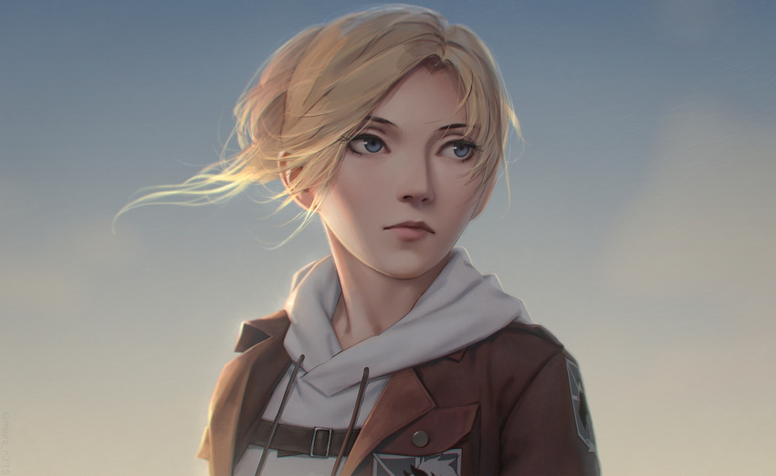 annie_leonhardt blonde_hair blue_eyes close hoodie miura-n315 realistic shingeki_no_kyojin short_hair uniform