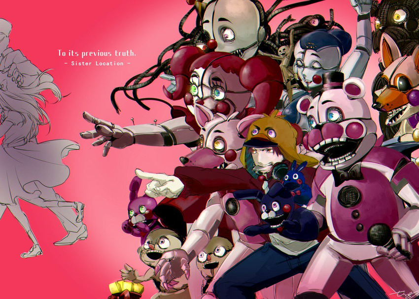 animatronic ballora_(fnafsl) bear bidybab_(fnafsl) bonnet_(fnafsl) canid canine circus_baby_(fnaf) ennard_(fnafsl) five_nights_at_freddy's five_nights_at_freddy's_world fox funtime_foxy_(fnafsl) funtime_freddy_(fnafsl) group humanoid lagomorph leporid lolbit_(fnaf) machine mammal michael_afton minireena_(fnafsl) puppet_bonnie_(fnafsl) rabbit robot scottgames sister_location timetime726 yenndo_(fnafsl)