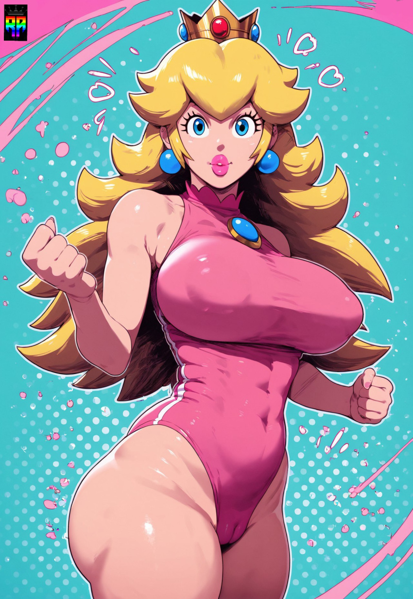 ai_generated big_ass big_breasts bubble_butt cute_face princess_peach repartz sagging_breasts super_mario_bros. thick_thighs