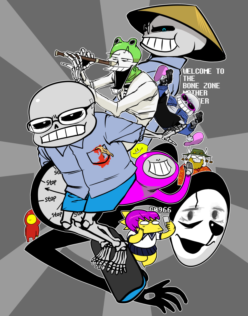 alphys animated_skeleton annoyed asgore_dreemurr au avoid_posting barefoot beard bone bottomwear clock clothed clothing english_text eyewear facial_hair feet filthy_frank flowey_the_flower flute food frisk_(undertale) fruit fully_clothed g0966 gaster gun handgun hat headgear headwear hi_res lemon meme musical_instrument papyrus_(undertale) pasta pistol plant range_weapon ranged_weapon ravioli sans_(undertale) school_uniform selfie skateboard skeleton skirt smile spaghetti straw_hat tape teeth text undead undertale undertale_(series) uniform vehicle weapon wig wind_instrument woodwind_instrument