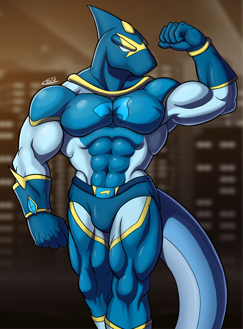 2020 abs absurd_res anthro biceps big_pecs blue_body bottomwear bulge clothing costume e-zoid empty_eyes fin fish flexing gloves handwear hi_res male marine mask muscular muscular_anthro muscular_male pecs shark solo spandex standing steel_shark_(character) suit superhero tight_clothing