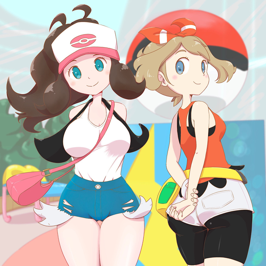 2girls ass between_breasts breasts clothing cute hilda_(pokemon) human may_(pokemon) may_(pokemon_oras) microsd_(artist) nintendo pokemon pokemon_bw pokemon_oras thick_thighs