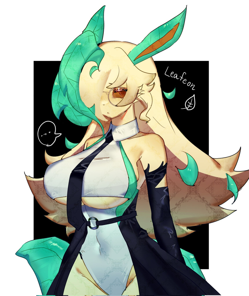 anthro big_thighs breasts clothes cute cute_face eeveelution female female_only fictional glasses hips leafeon leotard mammal nintendo pokémon pokemon pokemon_(species) solo species tail thick thighs_wide togetoge