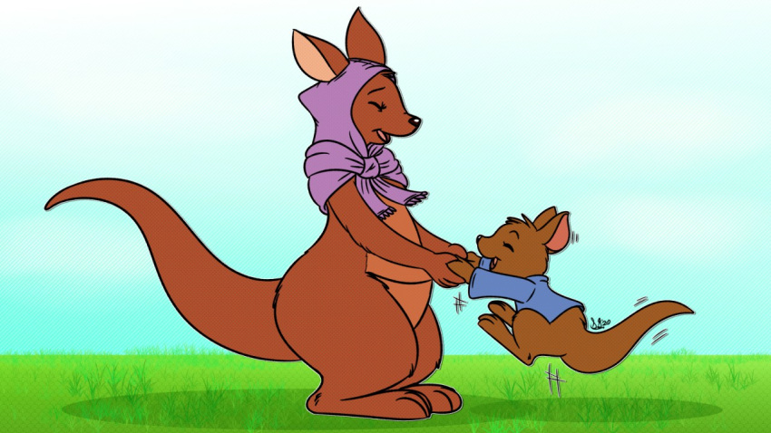 16:9 2020 anthro bottomless brown_body brown_fur closed_eyes clothed clothing disney duo female fur good_parenting grass hopping jumping kanga kangaroo lolicon macropod male mammal marsupial mother_(lore) mother_and_child_(lore) mother_and_son_(lore) open_mouth parent_(lore) parent_and_child_(lore) parent_and_son_(lore) plant pouch_(anatomy) roo_(winnie_the_pooh) scorpiogustavo shawl sky smile son_(lore) widescreen winnie_the_pooh_(franchise) young