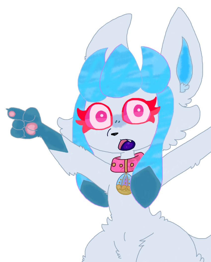 absurd_res accessory alpha_channel anthro blue_body blue_fur blush collar colored digital_media_(artwork) eeveelution fan_character female feral fur generation_4_pokemon gesture glaceon hand_gesture hi_res inner_ear_fluff looking_at_viewer mammal meme nintendo offaly_(kabsfy) open_mouth paws pink_collar pink_eyes pointing pointing_at_viewer pokemon pokemon_(species) puella_magi puella_magi_madoka_magica shiny_glaceon sosu-the-blue-wolf soul_gem suprised_look teeth tongue tuft two_soyjaks_pointing white_body white_fur