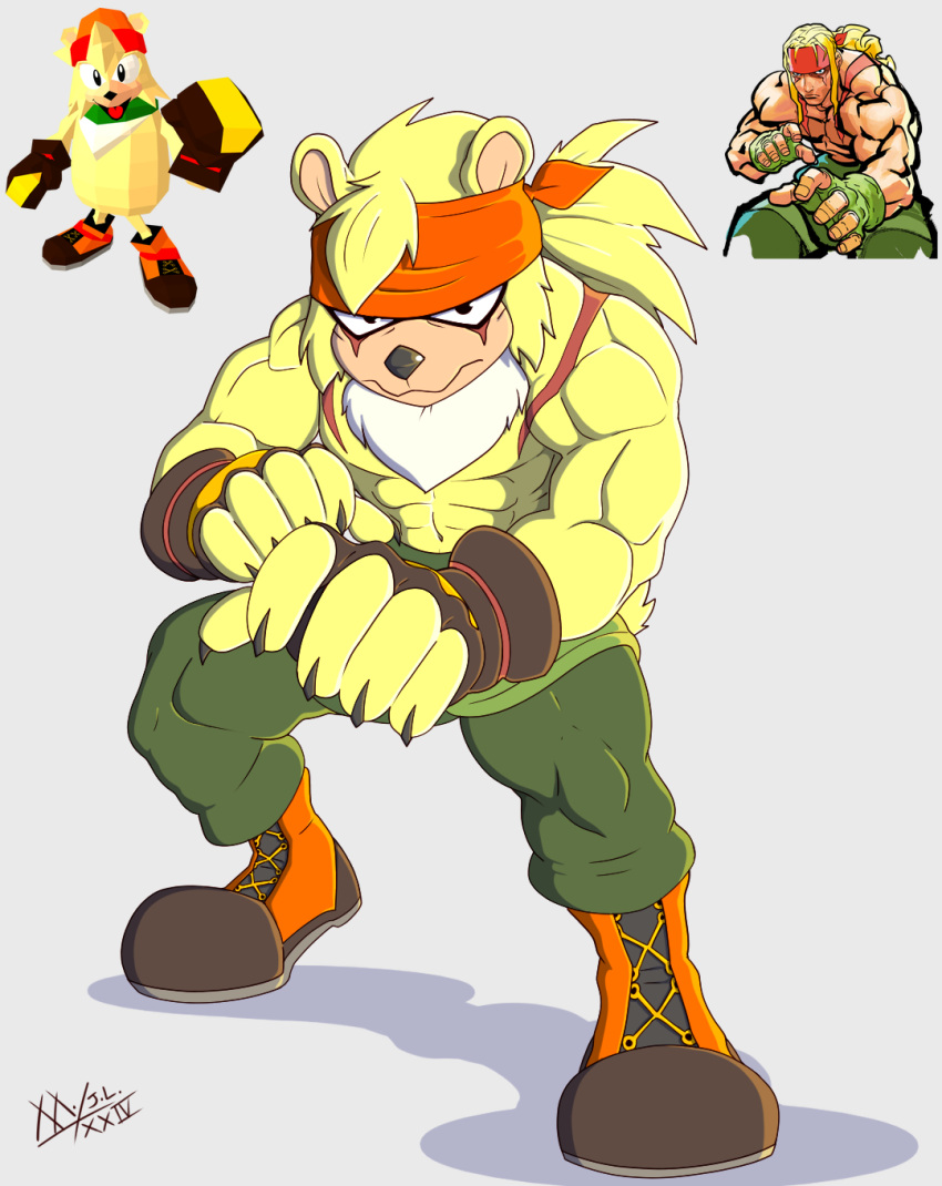 2023 anthro anthrofied bark_the_polar_bear bear capcom cosplay crossover crossover_cosplay fighting_game fusion hi_res human male mammal meatboom monochrome muscular muscular_anthro muscular_human muscular_male polar_bear sega simple_background solo sonic_the_hedgehog_(series) street_fighter ursine white_background