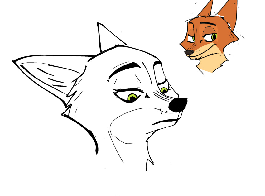 anonymous_artist anthro black_lines black_nose canid canine disney duo feral fox fur green_eyes hi_res jojo's_bizarre_adventure looking_down male male/male mammal nick_wilde practice red_body red_fur solo true_fox zootopia