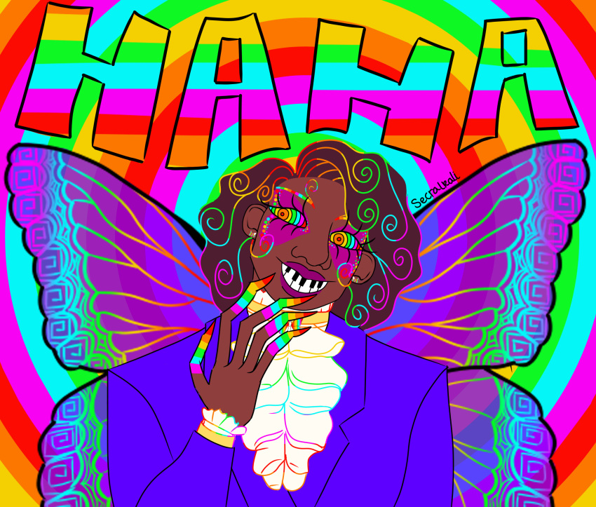 alternate_species clothed clothing entity_(tma) female helen_richardson hi_res humanoid humanoidized insect_wings laugh lepidopteran_wings lips rainbow secralkali smile solo spiral_(tma) suit_jacket the_distortion the_magnus_archives unusual_anatomy vocalization winged_humanoid wings