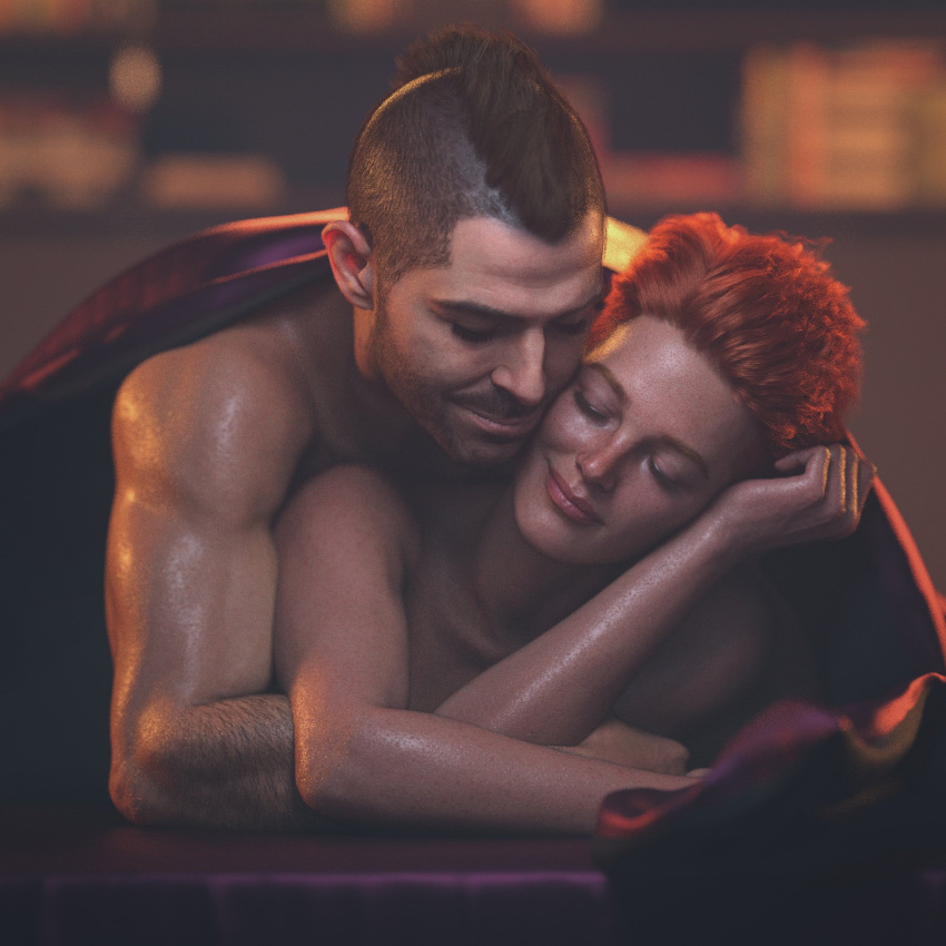 activision brown_hair call_of_duty call_of_duty_modern_warfare_2_(2022) cuddling ginger ginger_hair infinity_ward john_mactavish light-skinned_female light-skinned_male light_skin mahtsazizi male/female no_visible_genitalia oc original_character original_female_character red_hair redhead_female soap_(modern_warfare_2)