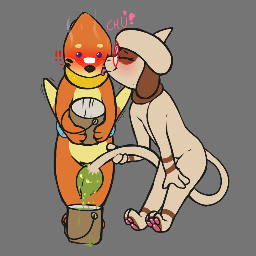 1:1 anthro buizel duo female generation_2_pokemon generation_4_pokemon hi_res kai_(mr.smile) kissing_cheek male male/female mimi_(mr.smile) mr.smile nintendo paint pokemon pokemon_(species) simple_background smeargle