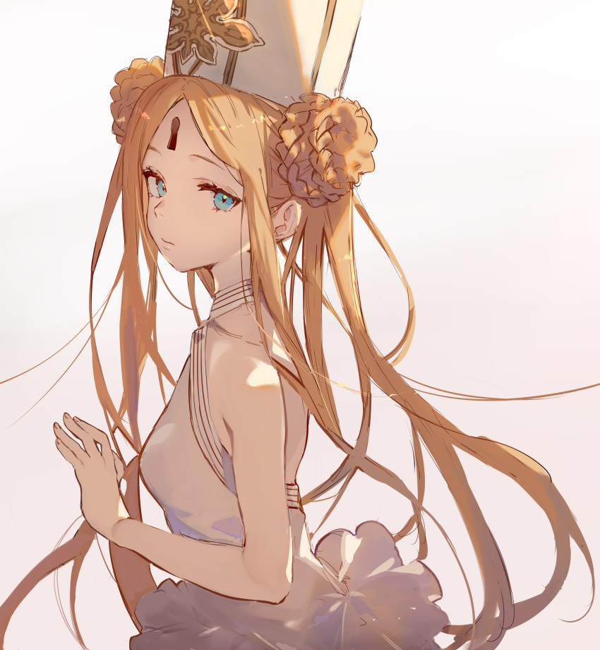 abigail_williams_(fate) abigail_williams_(swimsuit_foreigner)_(fate) abigail_williams_(swimsuit_foreigner)_(second_ascension)_(fate) absurdres bare_shoulders blonde_hair blue_eyes braid braided_bun breasts double_bun dress_swimsuit fate/grand_order fate_(series) female forehead hair_bun hat highres keyhole long_hair mitre one-piece_swimsuit parted_bangs sidelocks small_breasts solo swimsuit tsuiru twintails very_long_hair white_hat white_one-piece_swimsuit