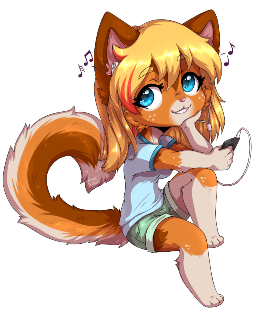 4_toes alpha_channel annetpeas anthro barefoot breasts clothed clothing domestic_cat electronics feet felid feline felis female fully_clothed headphones heart_symbol hi_res mammal music simple_background smile solo toes transparent_background