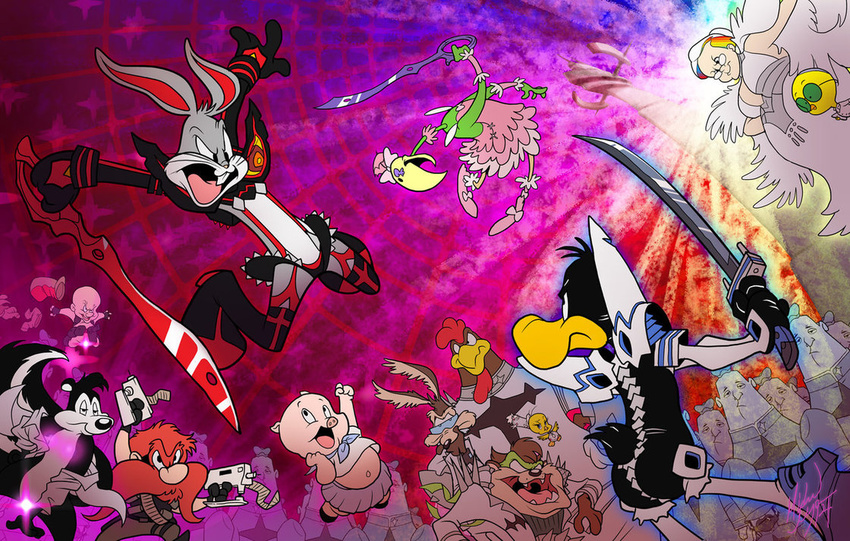 6+boys animal beard bird boots bugs_bunny character_request cosplay crossover daffy_duck duck egghead_jr. elmer_fudd eyepatch facial_hair foghorn_leghorn gamagoori_ira glasses glowing glowing_nipples granny_(looney_tunes) gun happy harime_nui high_heels inumuta_houka jacket jakuzure_nonon jumping junketsu katana kill_la_kill kinagase_tsumugu kiryuuin_ragyou kiryuuin_ragyou_(cosplay) kiryuuin_satsuki kiryuuin_satsuki_(cosplay) looney_tunes mankanshoku_mako mankanshoku_mako_(cosplay) matoi_ryuuko matoi_ryuuko_(cosplay) michael_mayne mikisugi_aikurou mikisugi_aikurou_(cosplay) moustache multiple_boys multiple_girls naked_shirt nudist_beach_uniform open_mouth parody pepe_le_pew pig porky_pig rabbit sanageyama_uzu school_uniform scissor_blade_(kill_la_kill) senketsu serafuku serious shirt skirt skunk suspenders sword the_tasmanian_devil thigh_boots thighhighs tweety_bird weapon what wile_e_coyote yosemite_sam yoyo_dodo