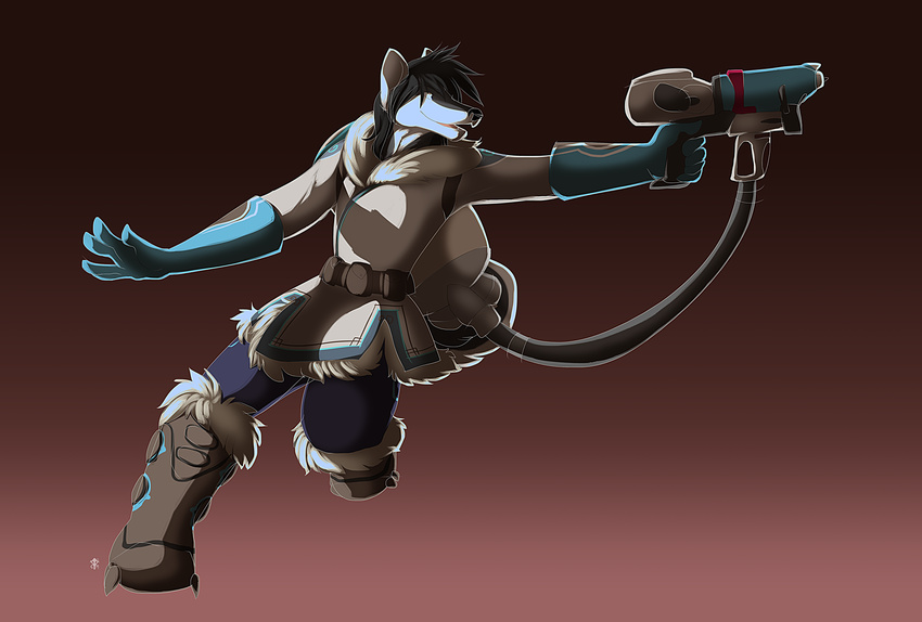 anthro blizzard_entertainment boots canid canine canis clothing cosplay domestic_dog emkhe eskimo footwear gloves gun handwear hi_res husky mammal mei_(overwatch) nordic_sled_dog overwatch ranged_weapon servo simple_background spitz weapon