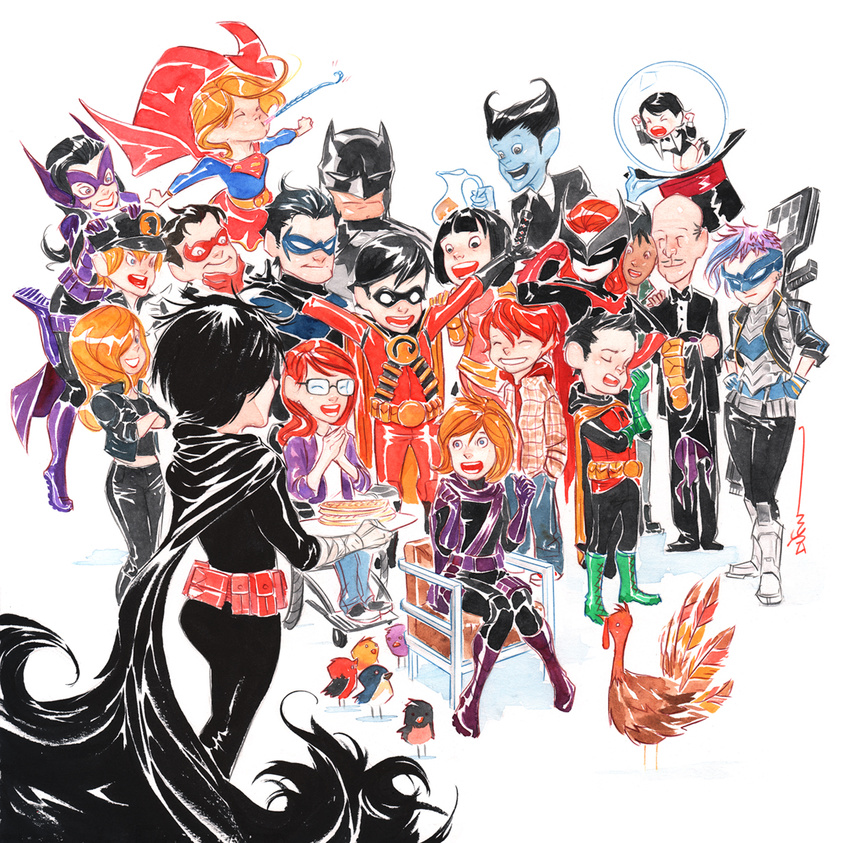 6+boys abuse alfred_pennyworth barbara_gordon batgirl batman batman_(series) batwoman bird black_bat black_canary black_hair blonde_hair blue_skin bluebird boots brother brothers bruce_wayne butler cape cassandra_cain colin_wilkes damian_wayne dark_skin daughter dc_comics dick_grayson domino_mask dustin_nguyen family father father_and_son gauntlets glasses harper_row huntress jason_todd kara_zor-el katana katana_(dc) klarion kryptonian lady_blackhawk mask multiple_boys multiple_girls nightwing oracle orange_hair purple_hair red_hood red_hood_(dc) red_robin robin_(dc) siblings sister sitting spoiler spoiler_(dc) stephanie_brown supergirl superman_(series) syrup tamara_fox tim_drake turkey waffle waffle_(food) waffles wheelchair zatanna_zatara