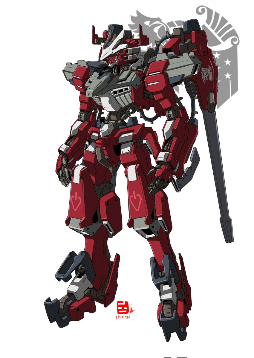 dated english_commentary gundam gundam_tekketsu_no_orphans highres looking_ahead mecha mobile_suit no_humans open_hands original pravin_rao_santheran robot science_fiction solo v-fin variant_set white_background