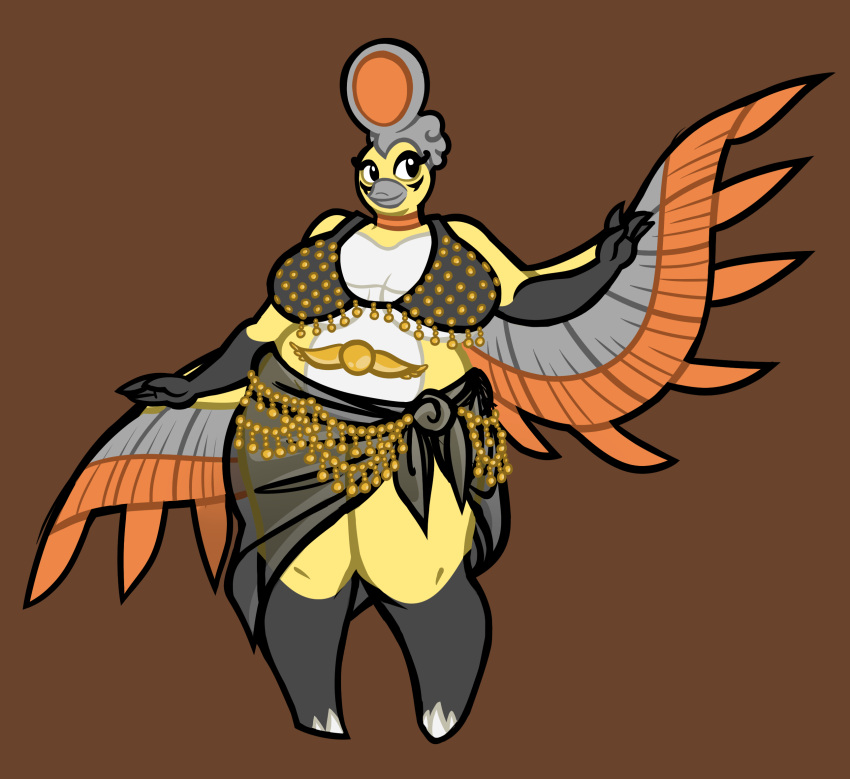 anthro anthrofied areola avian beak big_breasts bird black_clothing black_eyes bra breasts claws clothed clothing digital_media_(artwork) egyptian egyptian_headdress european_mythology eye_markings eyelashes eyeliner female generation_2_pokemon greek_mythology headgear headwear hi_res ho-oh jewelry legendary_pokemon makeup markings mythological_avian mythological_bird mythological_creature mythological_firebird mythology nintendo non-mammal_breasts overweight overweight_anthro overweight_female phoenix pokemon pokemon_(species) pokemorph quadlinda sarong shiny_pokemon slightly_chubby solo spread_wings thick_thighs toe_claws underwear wings yellow_body