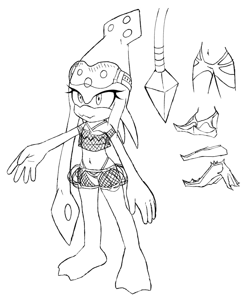 3_toes absurd_res abyss_the_squid anthro archie_comics barefoot bikini bikini_bottom clothing eyewear eyewear_on_head feet female fishnet_clothing flat_chested goggles goggles_on_head hb_lint hi_res membrane_(anatomy) monochrome plantigrade sega solo sonic_the_hedgehog_(archie) sonic_the_hedgehog_(comics) sonic_the_hedgehog_(series) swimwear tentacle toes webbed_feet